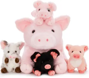 Pig Stuffed Animal, 16 Inch Mommy Pig Plush with 4 Soft Cuddly Baby Piggy Plushies in Mother Pig's Belly, Kawaii Chirstmas Birthday Gift for Girls Boys Kids, Baby Shower Decor