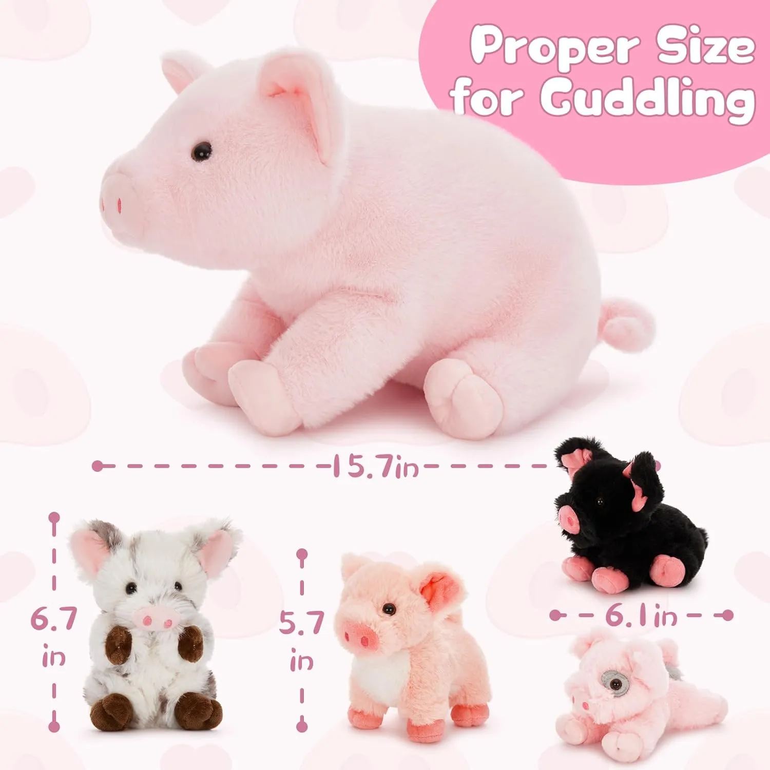 Pig Stuffed Animal, 16 Inch Mommy Pig Plush with 4 Soft Cuddly Baby Piggy Plushies in Mother Pig's Belly, Kawaii Chirstmas Birthday Gift for Girls Boys Kids, Baby Shower Decor