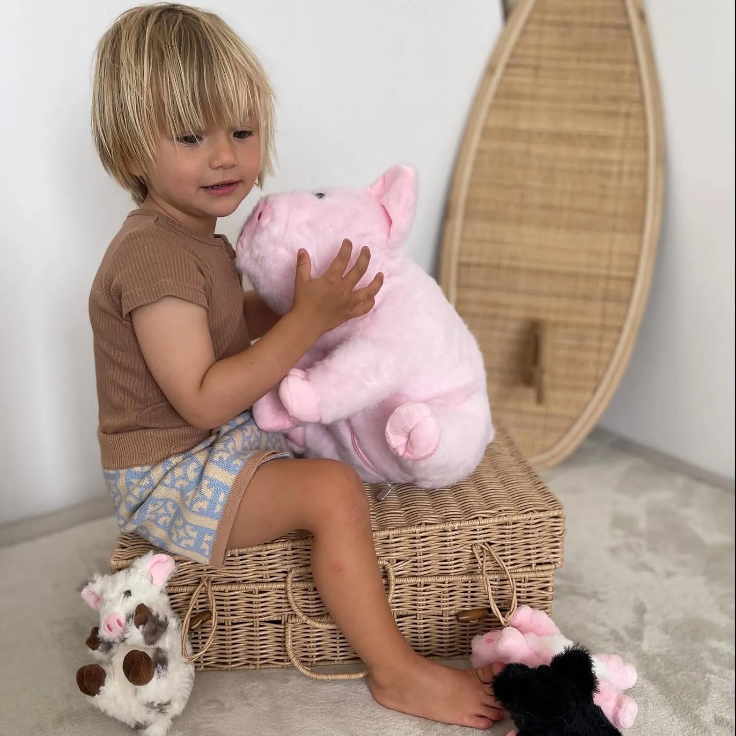 Pig Stuffed Animal, 16 Inch Mommy Pig Plush with 4 Soft Cuddly Baby Piggy Plushies in Mother Pig's Belly, Kawaii Chirstmas Birthday Gift for Girls Boys Kids, Baby Shower Decor