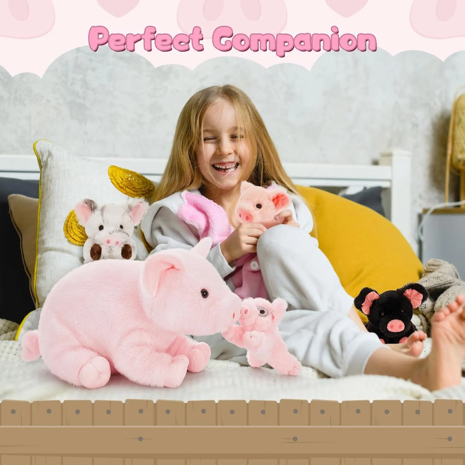 Pig Stuffed Animal, 16 Inch Mommy Pig Plush with 4 Soft Cuddly Baby Piggy Plushies in Mother Pig's Belly, Kawaii Chirstmas Birthday Gift for Girls Boys Kids, Baby Shower Decor
