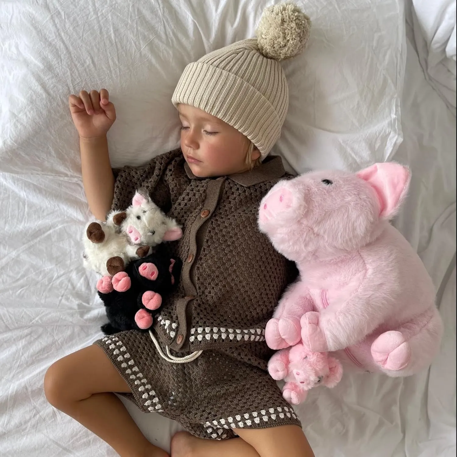 Pig Stuffed Animal, 16 Inch Mommy Pig Plush with 4 Soft Cuddly Baby Piggy Plushies in Mother Pig's Belly, Kawaii Chirstmas Birthday Gift for Girls Boys Kids, Baby Shower Decor
