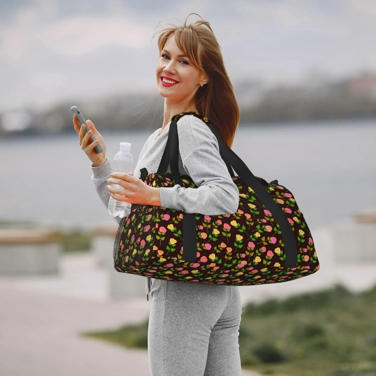 Pink Wildflower Travel Duffel Bag Large Foldable Waterproof Overnight Bag For Beach Swim Bags Pool Sports Gym