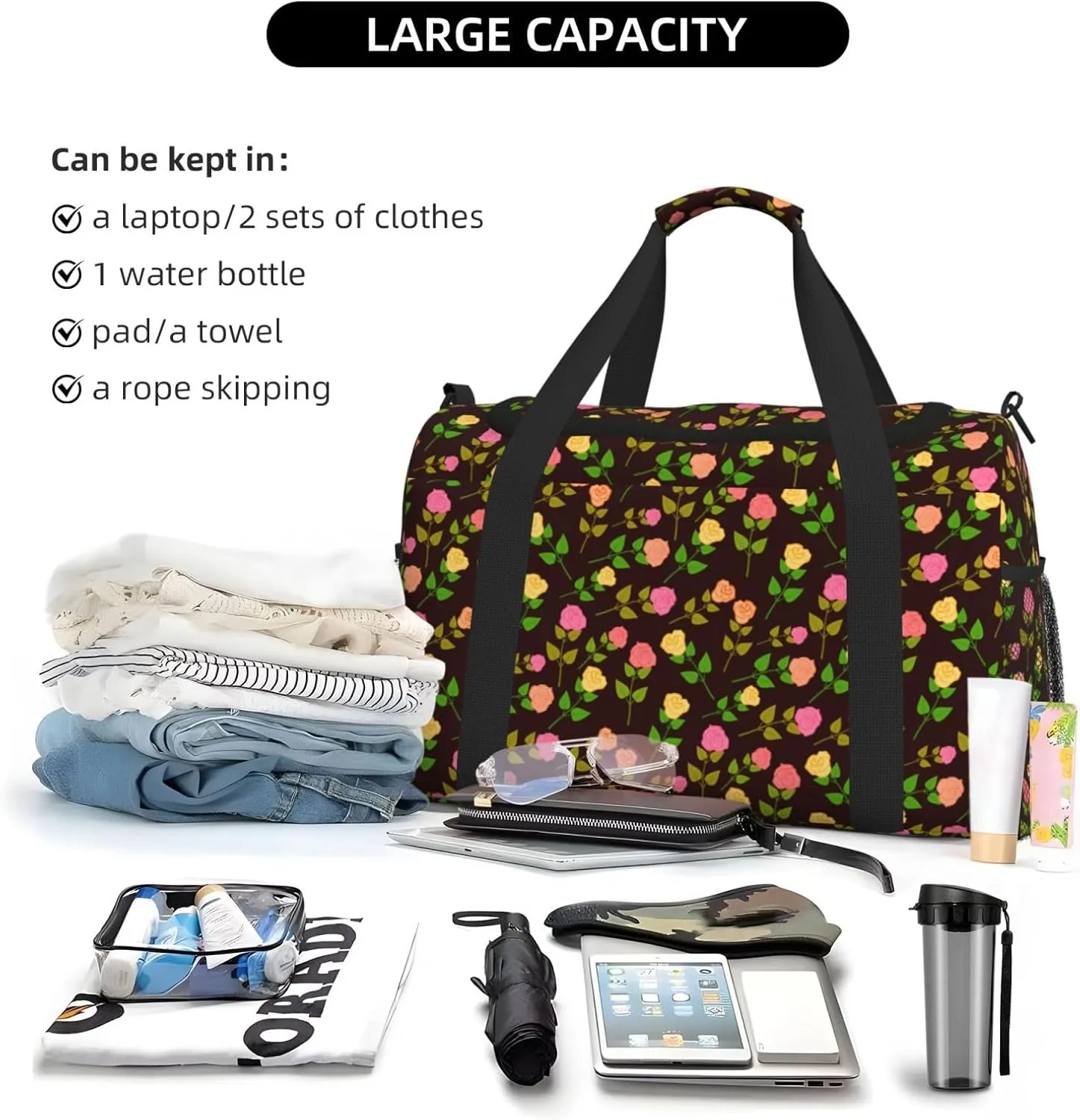 Pink Wildflower Travel Duffel Bag Large Foldable Waterproof Overnight Bag For Beach Swim Bags Pool Sports Gym