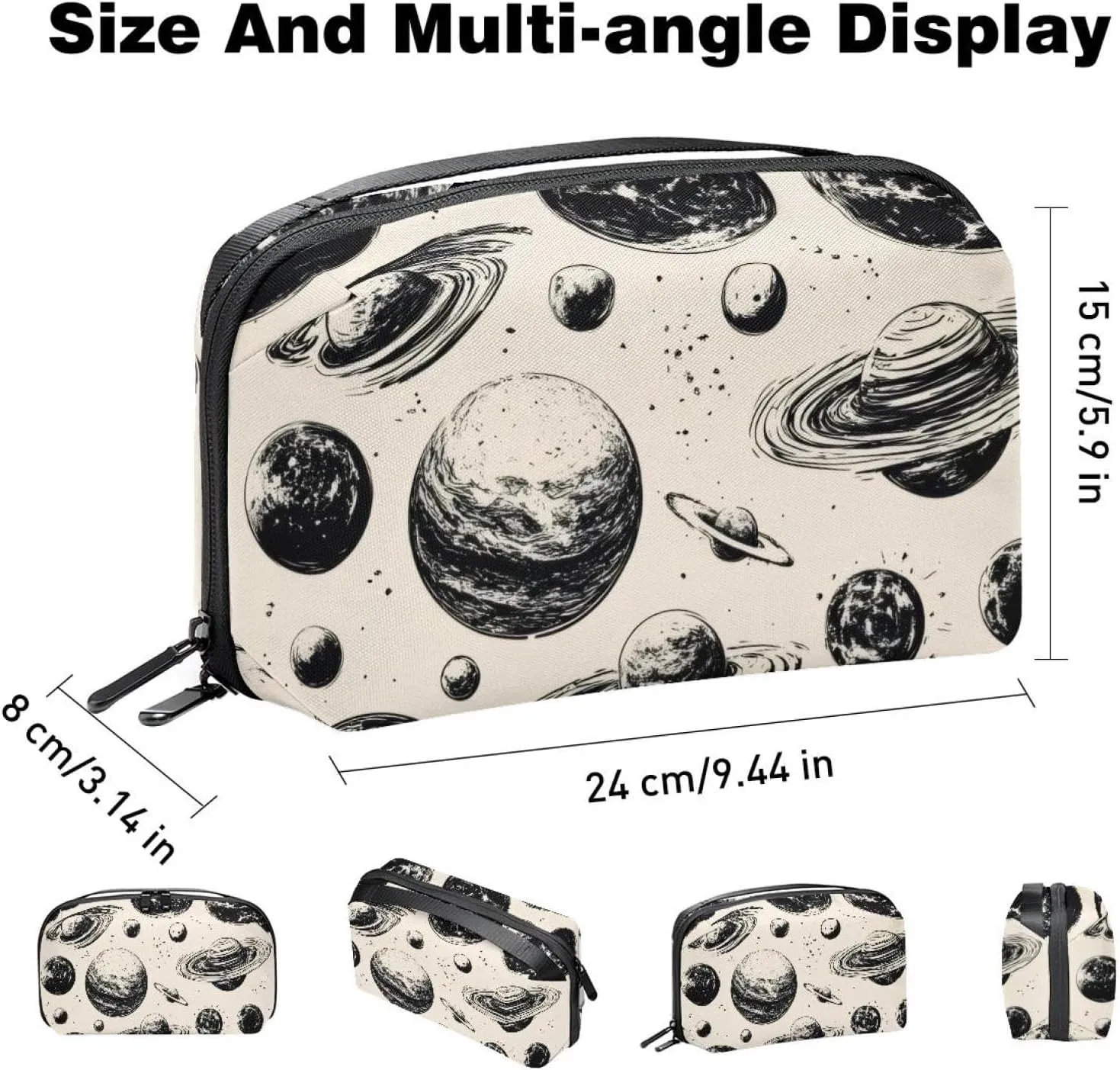 Planets and Moons around the Universe Electronics Organizer, Cord Cable Storage Bag Waterproof for Home Travelling, Electronic Accessories Case for Charge Mouse USB SD Card Hard Drives