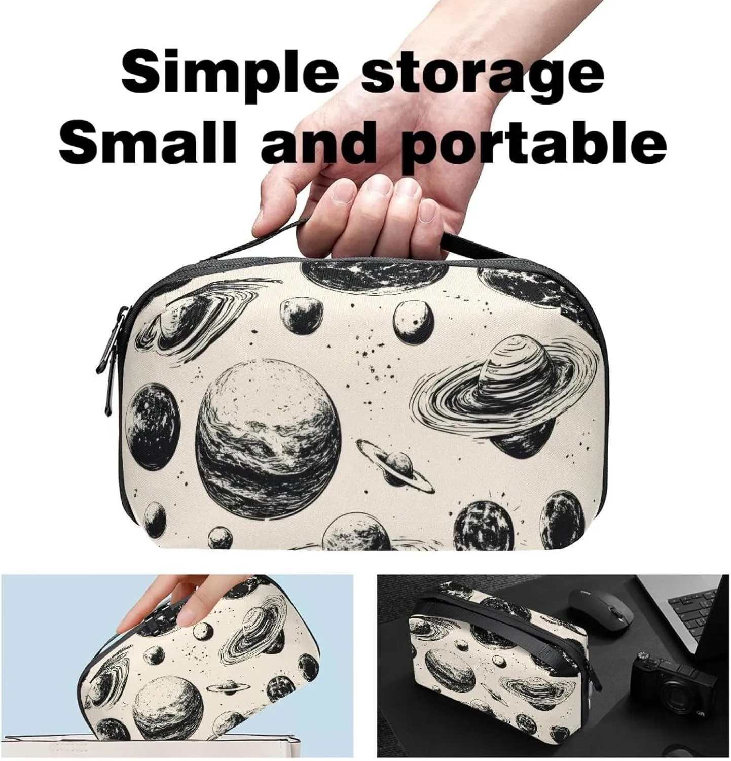 Planets and Moons around the Universe Electronics Organizer, Cord Cable Storage Bag Waterproof for Home Travelling, Electronic Accessories Case for Charge Mouse USB SD Card Hard Drives