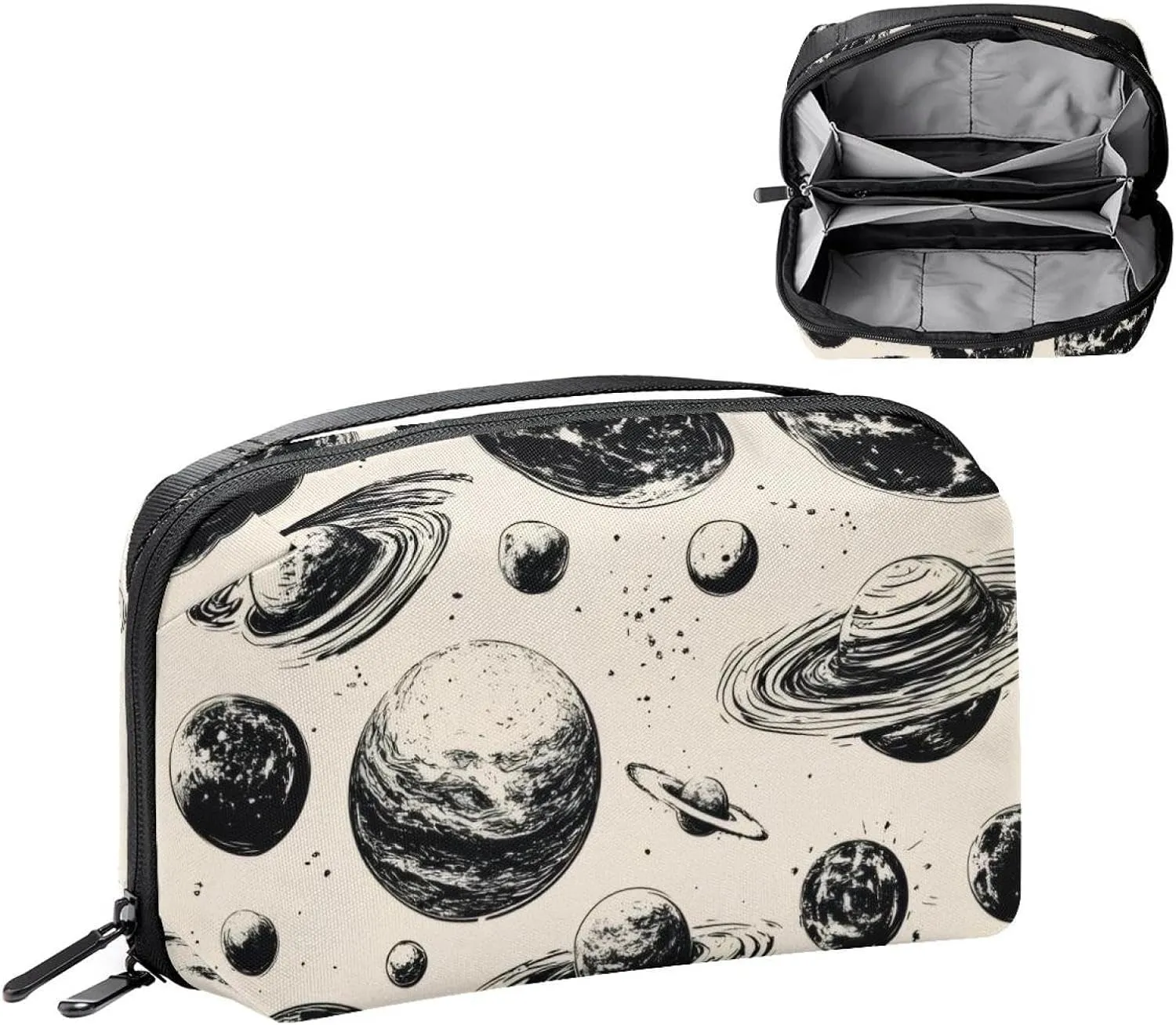 Planets and Moons around the Universe Electronics Organizer, Cord Cable Storage Bag Waterproof for Home Travelling, Electronic Accessories Case for Charge Mouse USB SD Card Hard Drives