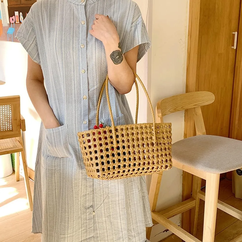 Plastic Woven Bag Purses for Women Hobo Shoulder Bag Straw Purse Hollow-out Handbag for Beach Summer Travel 2025