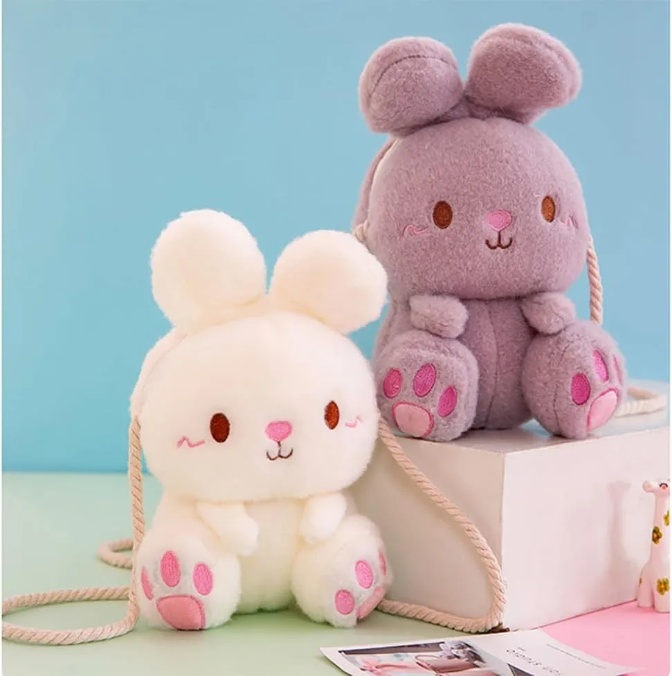 Plush Bunny Crossbody Messenger Shoulder Bag for Girls Women Cartoon Fluffy Rabbit Chain Wallets Bag