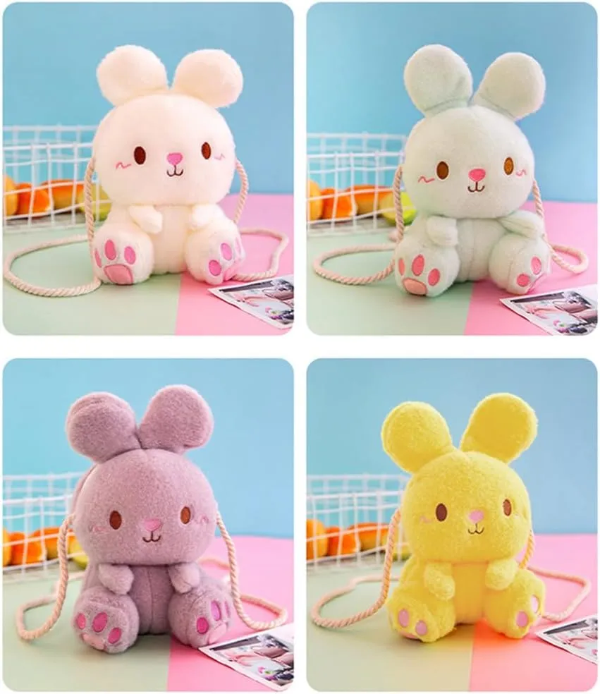Plush Bunny Crossbody Messenger Shoulder Bag for Girls Women Cartoon Fluffy Rabbit Chain Wallets Bag