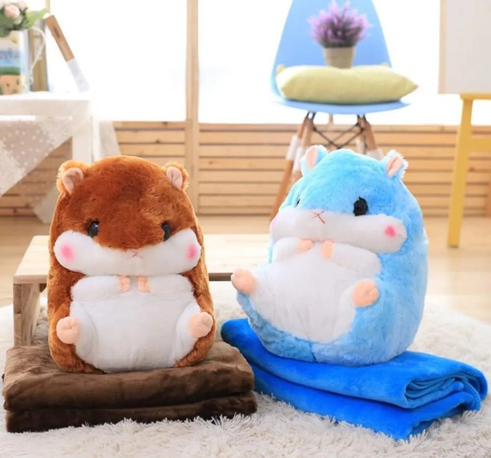 Plush Hamster Stuffed Animal Toys Hamster Throw Pillow with Blanket 19.7 Inches Pink