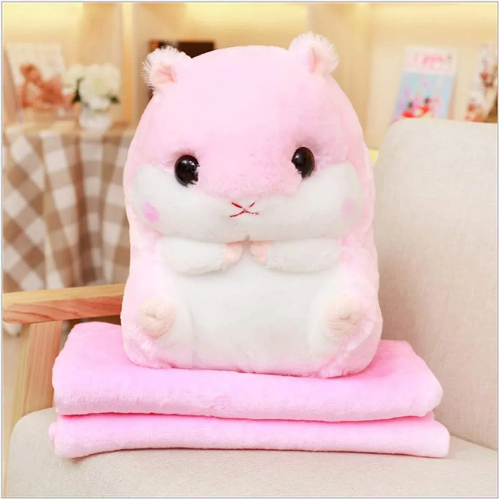 Plush Hamster Stuffed Animal Toys Hamster Throw Pillow with Blanket 19.7 Inches Pink