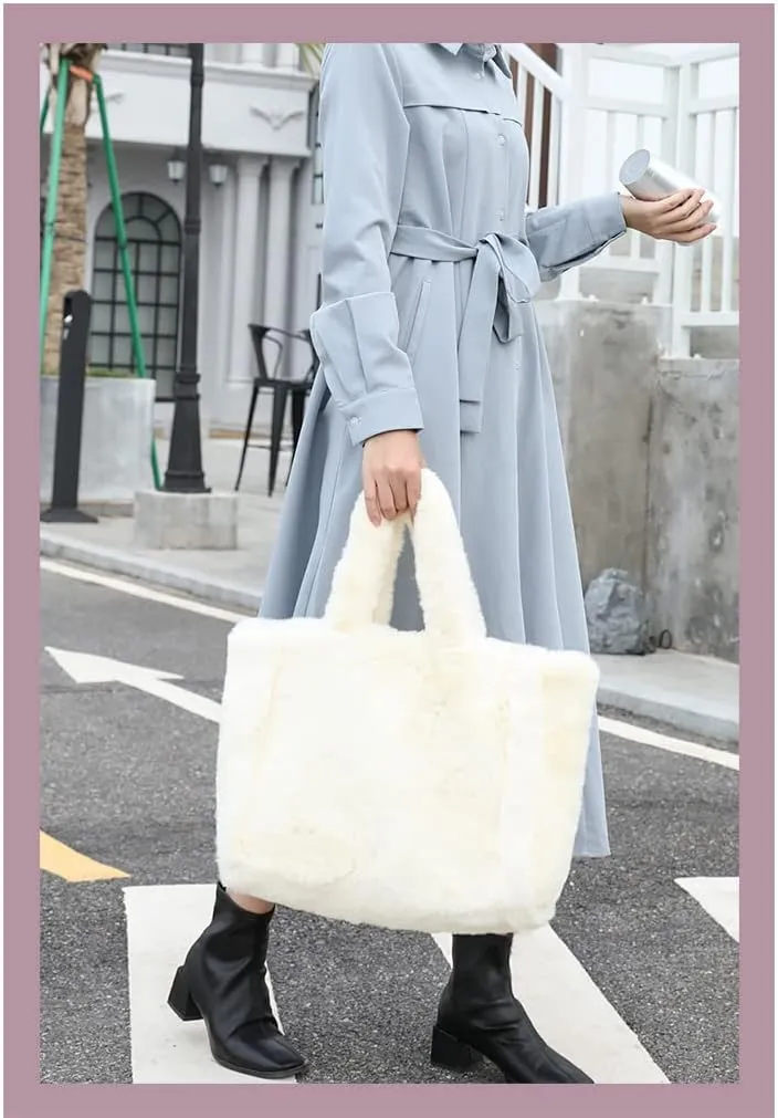 Plush Tote Bag Y2K Women Aesthetic Fuzzy Underarm Bag Furry Warm Winter Shoulder Bag Trendy Accessories (Apricot)