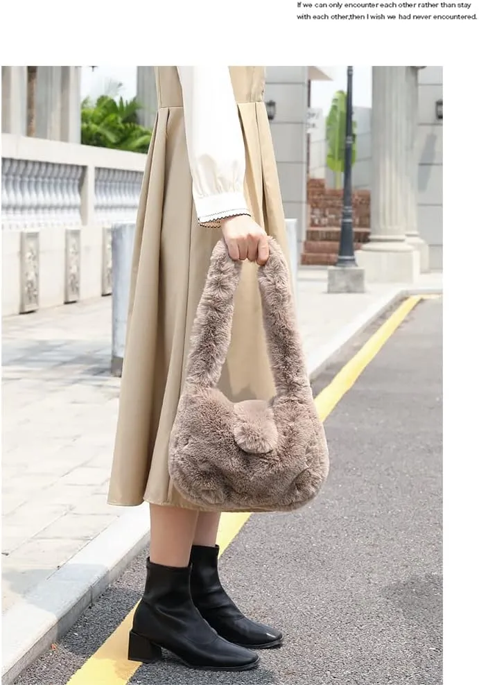 Plush Underarm Bag Y2K Women Aesthetic Fuzzy Tote Bag Furry Warm Winter Shoulder Bag Accessories (Apricot)