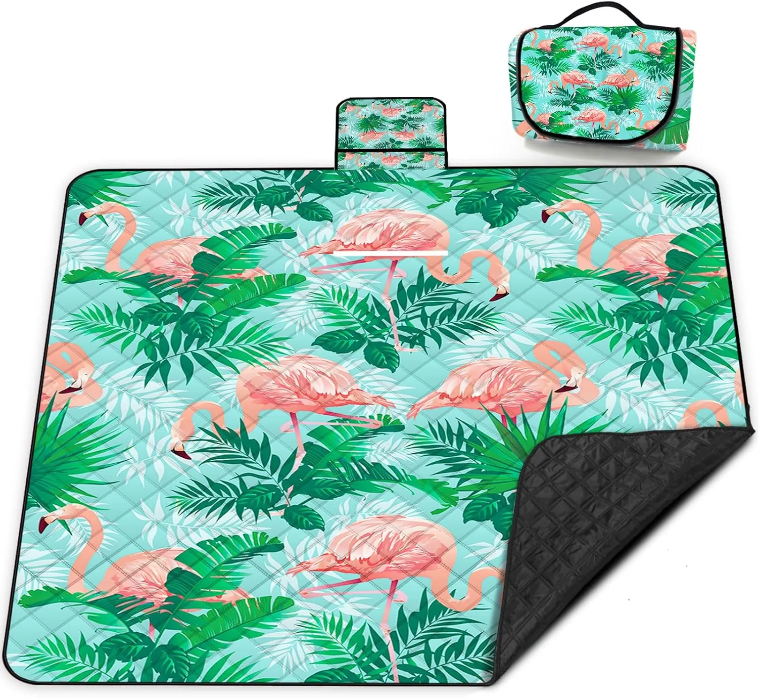 Poedist Extra Large Picnic Blanket Waterproof,60"x 80"Foldable Machine Washable Beach Blanket,Outdoor for 6-8 Adults,Suitable for Crawling,Park Beach,Camping,Hiking,Family （Flamingo）