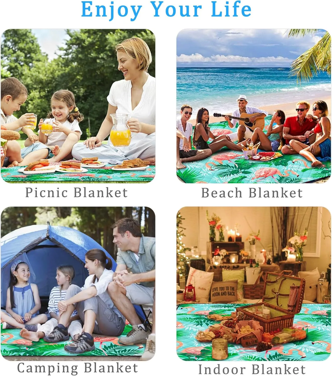 Poedist Extra Large Picnic Blanket Waterproof,60"x 80"Foldable Machine Washable Beach Blanket,Outdoor for 6-8 Adults,Suitable for Crawling,Park Beach,Camping,Hiking,Family （Flamingo）