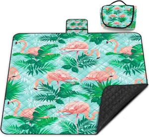 Poedist Extra Large Picnic Blanket Waterproof,60"x 80"Foldable Machine Washable Beach Blanket,Outdoor for 6-8 Adults,Suitable for Crawling,Park Beach,Camping,Hiking,Family （Flamingo）