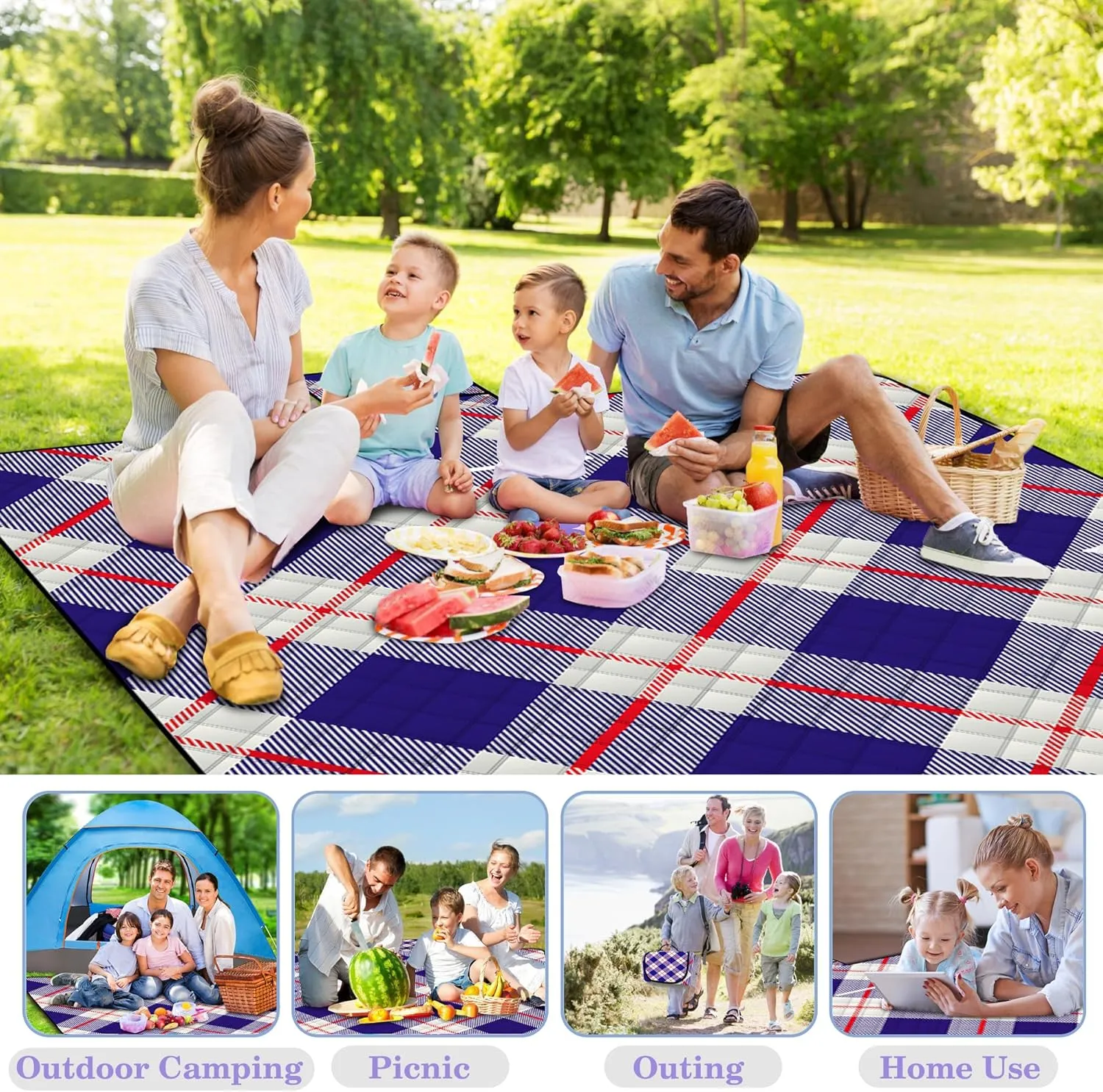 Poedist Extra Large Picnic Blanket Waterproof,80"x 80"Foldable Machine Washable Beach Blanket,Outdoor Blanket for 6-8 Adults,Suitable for Indoor Crawling,Park,Camping,Hiking,Family Travel(Square