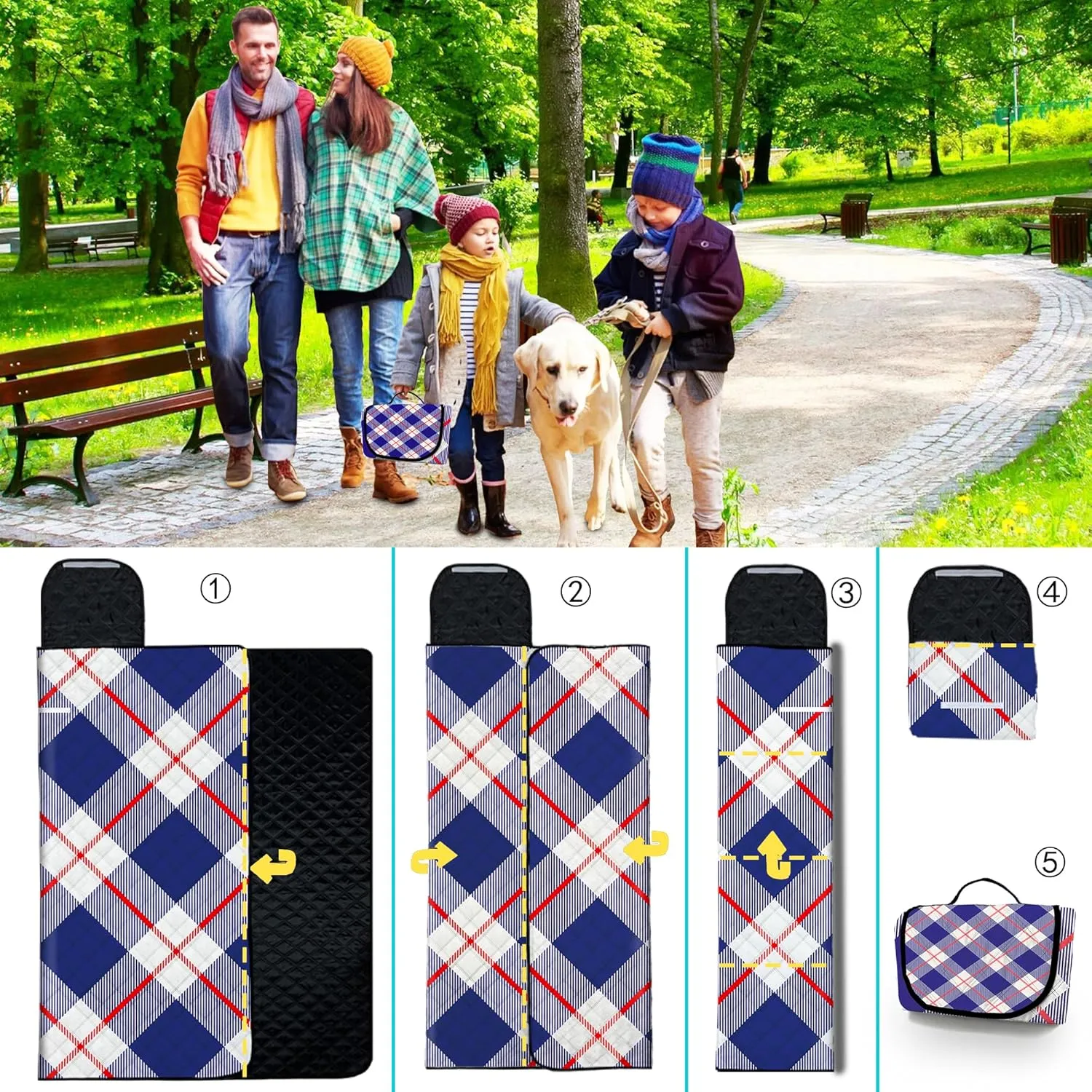 Poedist Extra Large Picnic Blanket Waterproof,80"x 80"Foldable Machine Washable Beach Blanket,Outdoor Blanket for 6-8 Adults,Suitable for Indoor Crawling,Park,Camping,Hiking,Family Travel(Square