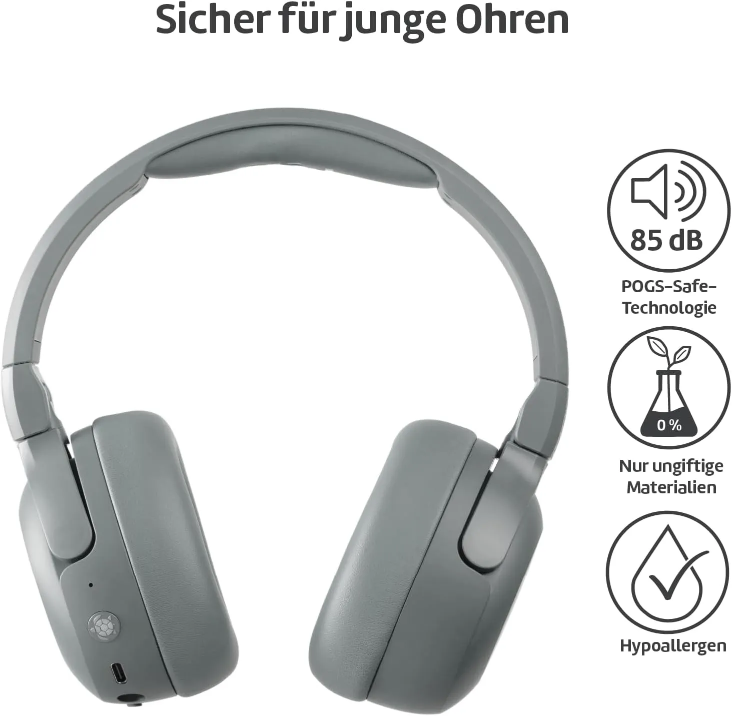 POGS Wireless Over-Ear Noise Cancelling Headphones | The Turtle | Adjustable and Durable Headphones | Volume Limited 85 dB, Microphone | Wireless Music-Sharing Function (rGrey)