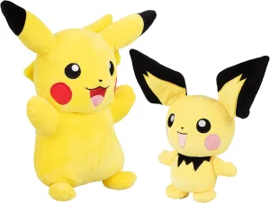 Pokemon 12" Pikachu & 8" Pichu Plush, 2 Pack - Evolution Set - Officially Licensed - Authentic Soft Stuffed Animal Toy Figures - Gift for Kids, Boys, Girls - 2 