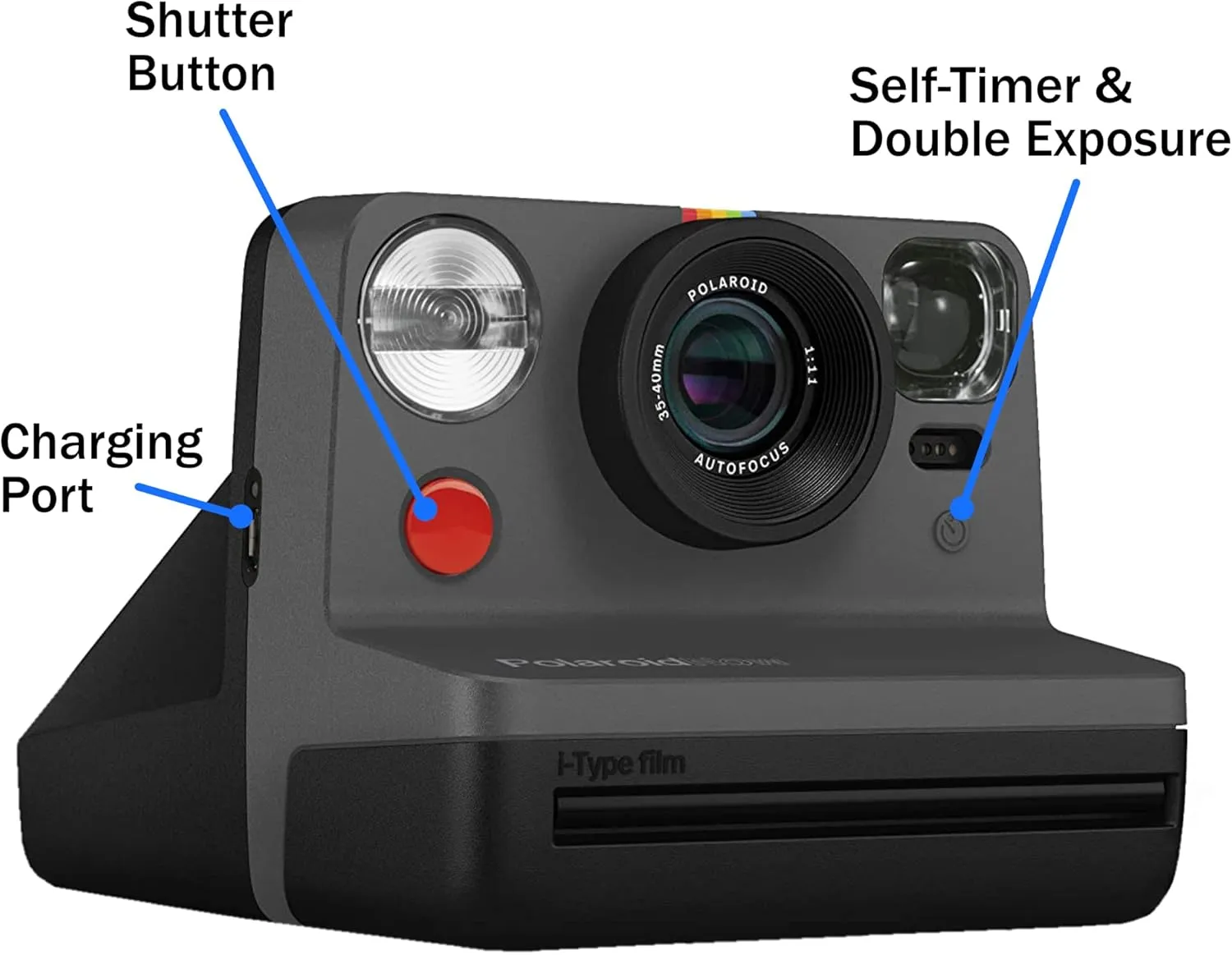 Polaroid Gen 2 Now I-Type Instant Film Camera - Black Bundle with a B&W i-Type Film Pack (8 Instant Photos) and a Cleaning Cloth