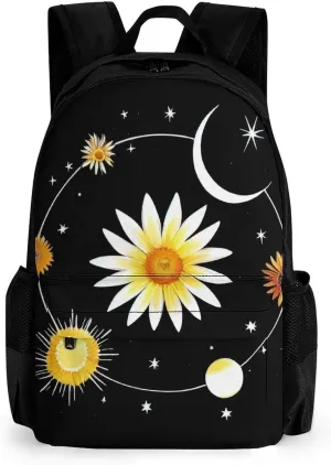 Polyester Daypack Backpack for Sports Travel Running - Big Capacity Anti-Theft Multipurpose Carry On Bag, Interstellar Orbit Sun Flower Art Laptop Book Bag Rucksack