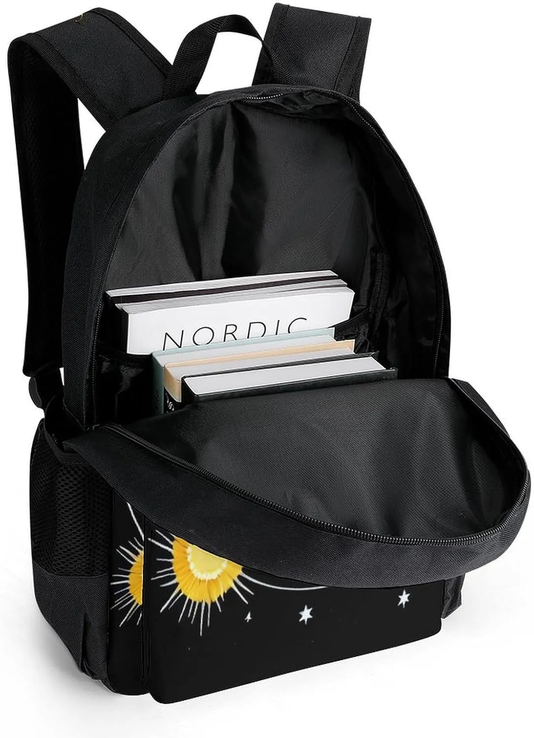 Polyester Daypack Backpack for Sports Travel Running - Big Capacity Anti-Theft Multipurpose Carry On Bag, Interstellar Orbit Sun Flower Art Laptop Book Bag Rucksack