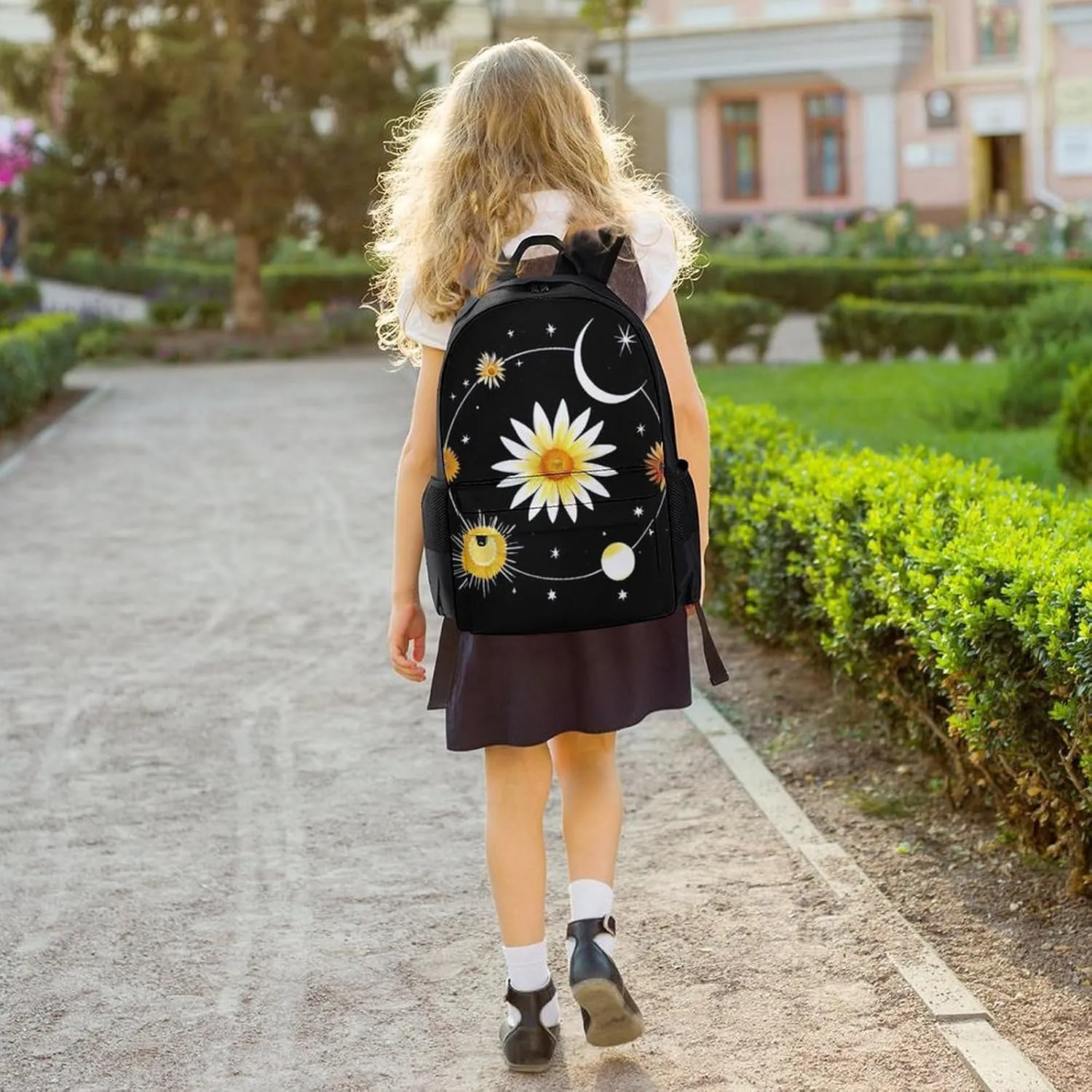 Polyester Daypack Backpack for Sports Travel Running - Big Capacity Anti-Theft Multipurpose Carry On Bag, Interstellar Orbit Sun Flower Art Laptop Book Bag Rucksack