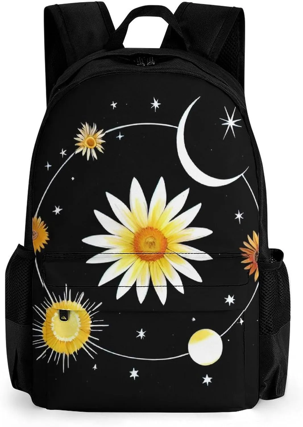 Polyester Daypack Backpack for Sports Travel Running - Big Capacity Anti-Theft Multipurpose Carry On Bag, Interstellar Orbit Sun Flower Art Laptop Book Bag Rucksack