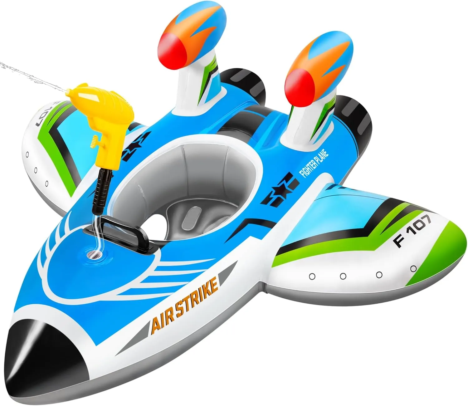Pool Float Kids Inflatable Airplane Pool Floats Boat with Squirt Gun and Handle Toddler Pool Floaties Inflatable Ride-on Pool Toys Summer Outdoor Water Pool Games Beach Toys for Boys Girls Ages 3-6