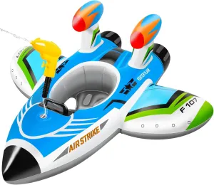 Pool Float Kids Inflatable Airplane Pool Floats Boat with Squirt Gun and Handle Toddler Pool Floaties Inflatable Ride-on Pool Toys Summer Outdoor Water Pool Games Beach Toys for Boys Girls Ages 3-6