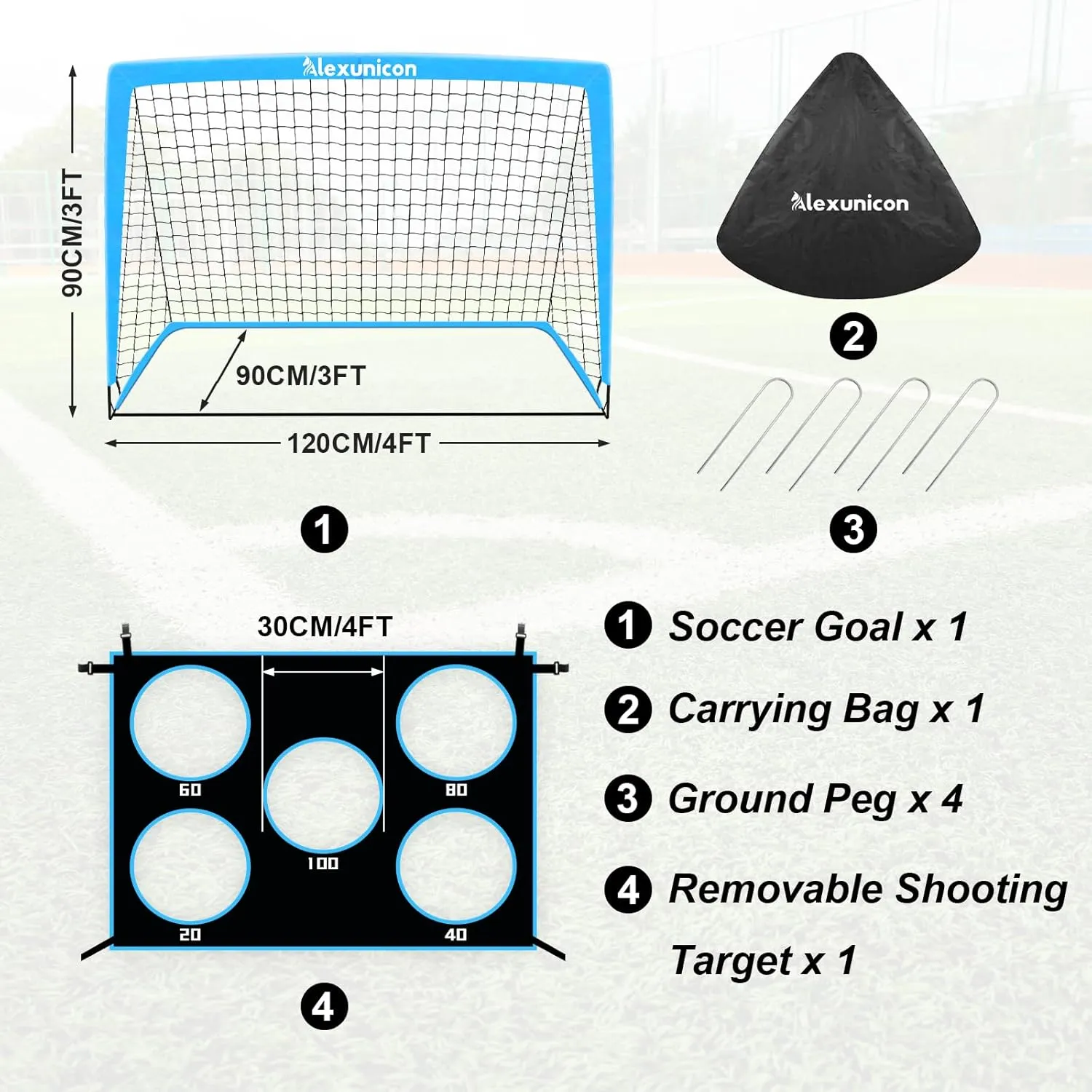 Pop Up Soccer Goal - 4x3 ft, Training Equipment with Goal Target and Carry Bag, Portable for Backyard