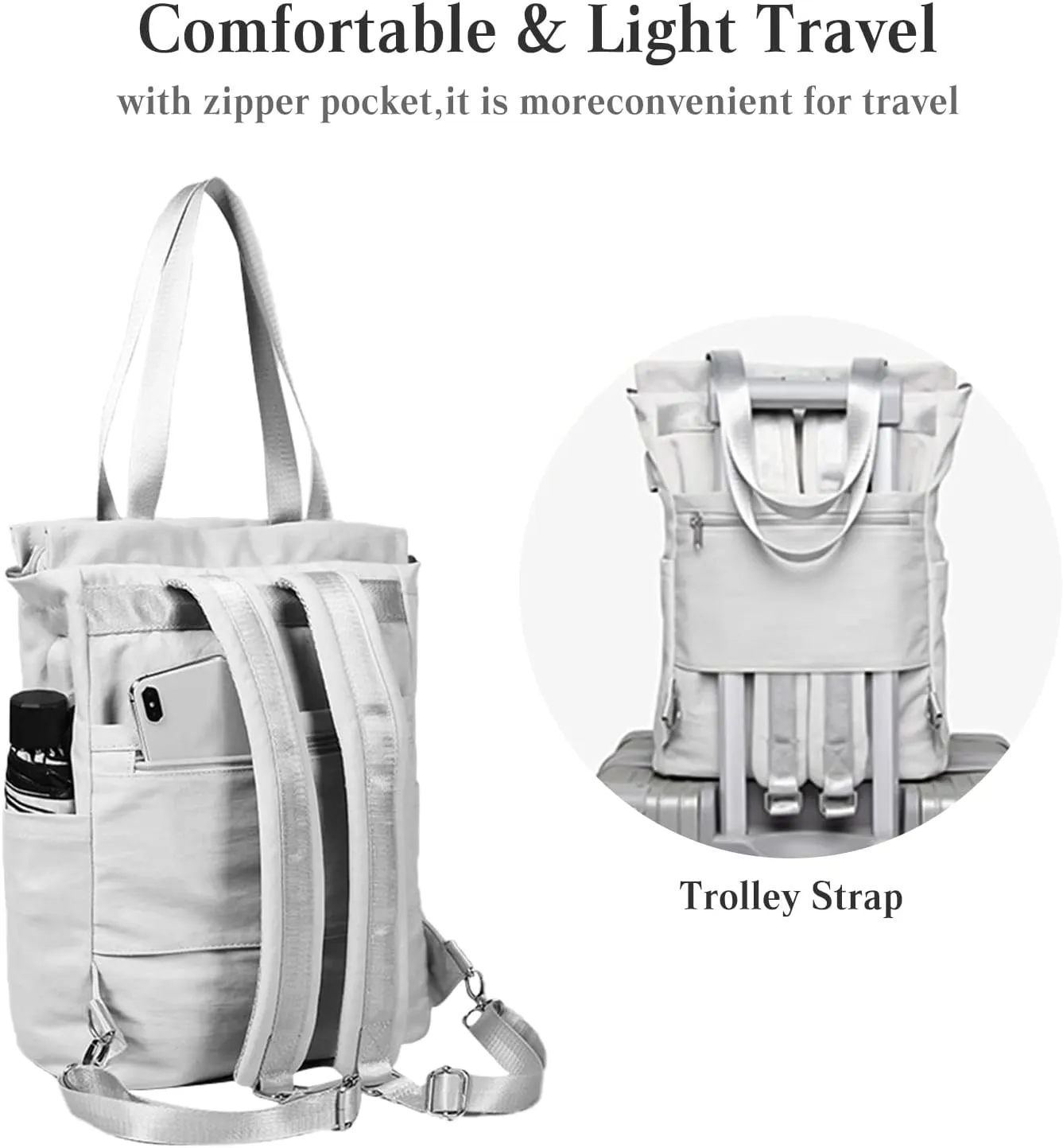 PORRASSO Women Laptop Backpack Casual Shoulder Bag with USB Charging Port Luggage Strap for 15,6 Inch Laptop Daypack Work Travel Rucksack Grey