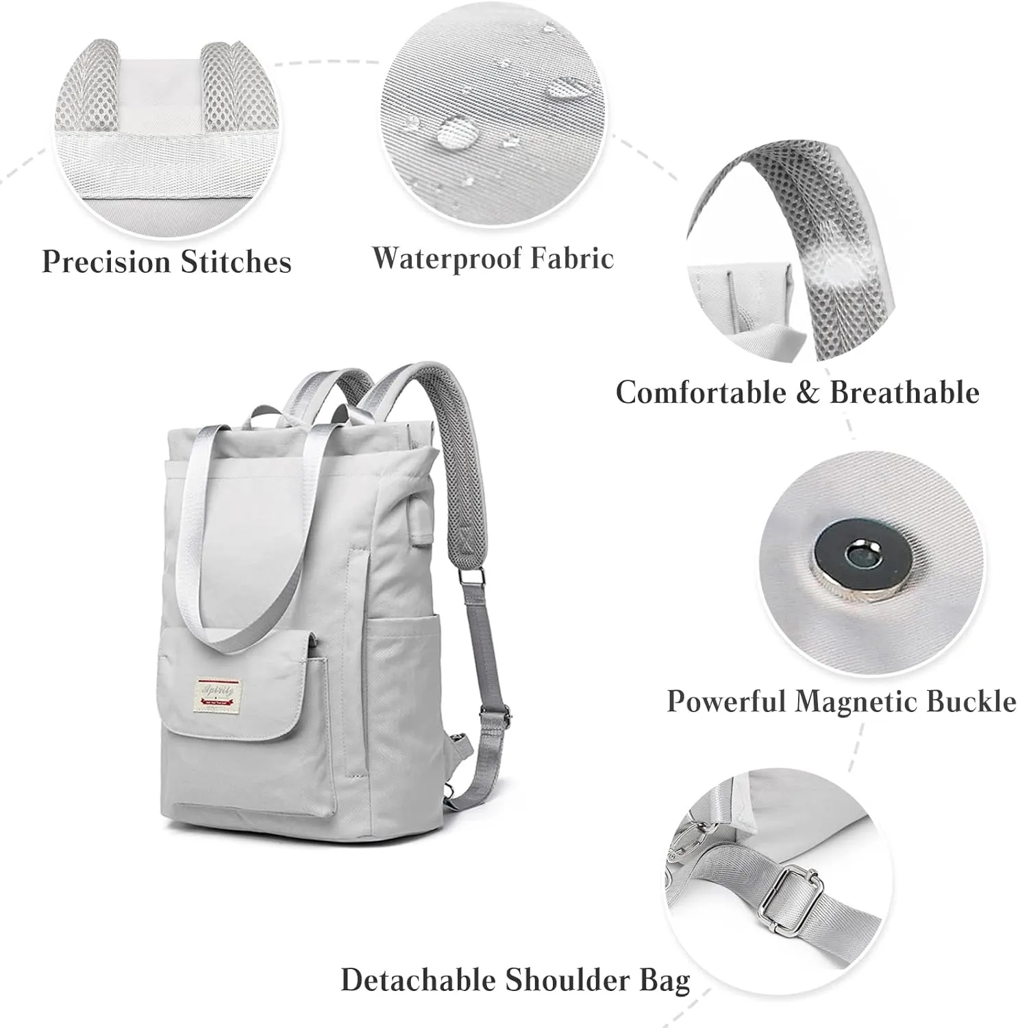 PORRASSO Women Laptop Backpack Casual Shoulder Bag with USB Charging Port Luggage Strap for 15,6 Inch Laptop Daypack Work Travel Rucksack Grey