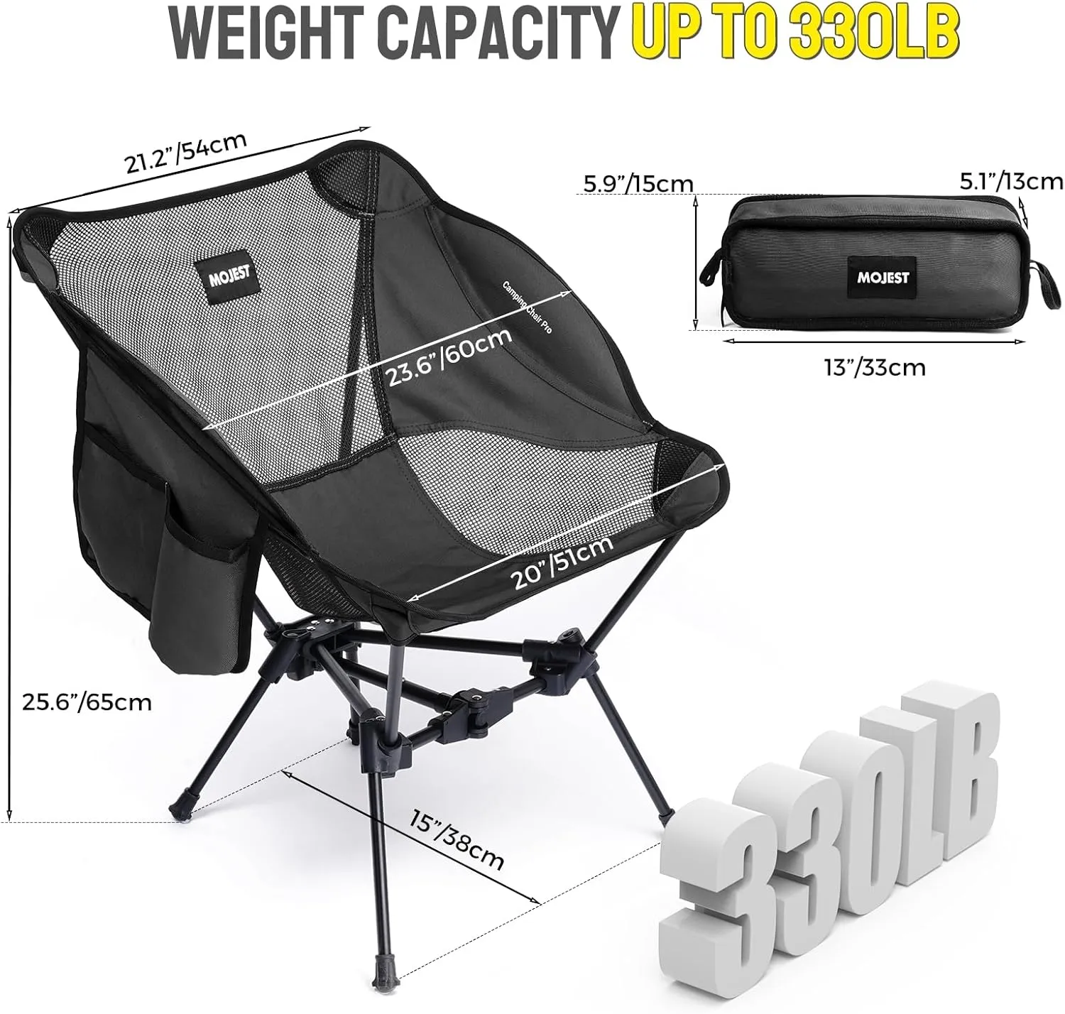Portable Camping Chair – Compact Lightweight Folding Chair for Adults, Supports 330 lbs – Ideal for Backpacking Hiking, Fishing, Beach, Picnic & Lawn (Black)