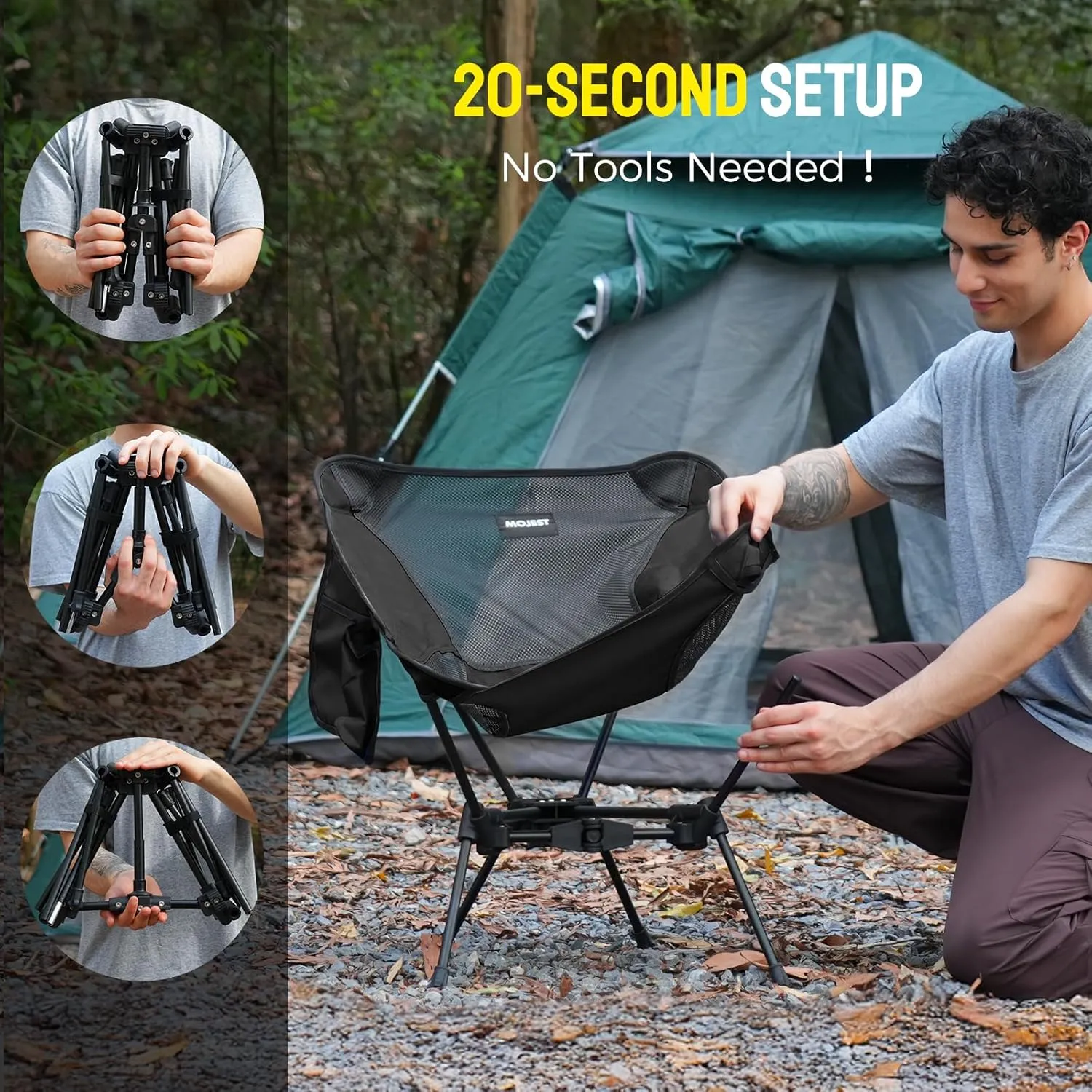 Portable Camping Chair – Compact Lightweight Folding Chair for Adults, Supports 330 lbs – Ideal for Backpacking Hiking, Fishing, Beach, Picnic & Lawn (Black)