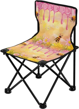 Portable Camping Folding Chairs Foldable Chair Small Cartoon Bees Flowers Lightweight Backpacking Outdoor Outside Fishing