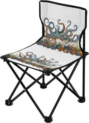 Portable Camping Folding Chairs Foldable Chair Small Octopus Illustration Lightweight Backpacking Outdoor Outside Fishing