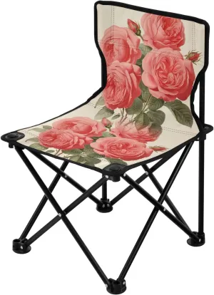 Portable Camping Folding Chairs Foldable Chair Small Rose Pink Vintage Retro Lightweight Backpacking Outdoor Outside Fishing