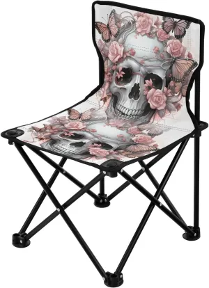 Portable Camping Folding Chairs Foldable Chair Small Skull Rose Butterfly Lightweight Backpacking Outdoor Outside Fishing