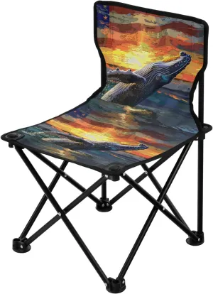 Portable Camping Folding Chairs Foldable Chair Small Whales Sunsets Flag Lightweight Backpacking Outdoor Outside Fishing