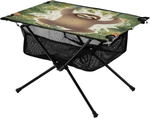 Portable Camping Table Foldable with Mesh Storage Lightweight Compact Camp Tent Side Table for Outside,Camping,Hiking,Tailgating,Sloth