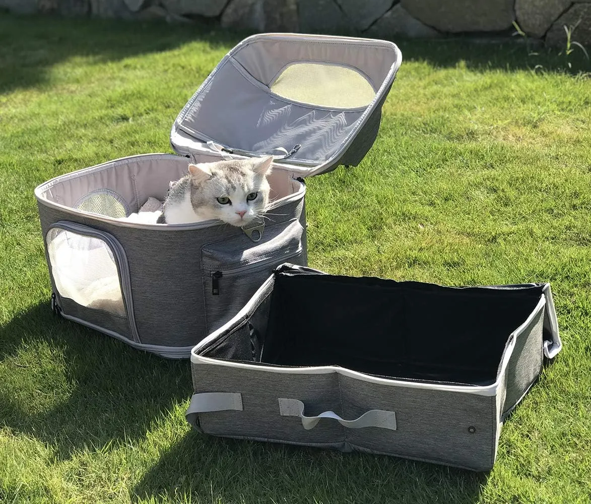 Portable Cat Travel Litter Box with Lid, Collapsible Waterproof and Easy to Clean (Feather Grey, Litter Box)