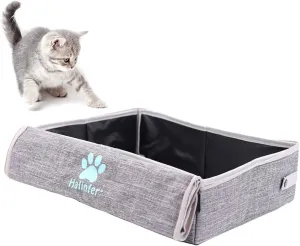 Portable Cat Travel Litter Box with Lid, Collapsible Waterproof and Easy to Clean (Feather Grey, Litter Box)