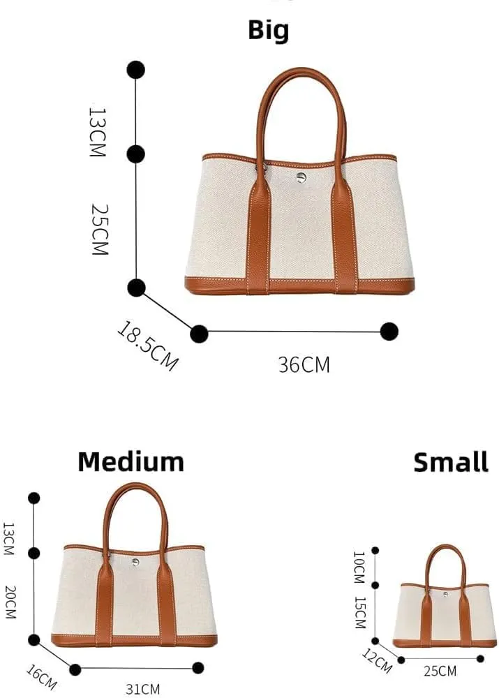 Portable Cowhide tote for women,Women's Bag Garden,Canvas With Top Layer Cowhide Countercolor Shoulder Tote Bag