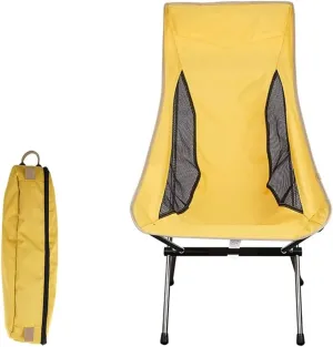 Portable Folding Chair Lightweight Folding High Back Camping Chair Portable Compact Seat Stool for Outdoor Camp Travel Picnic Hiking Adjustable Folding Chair(Yellow)