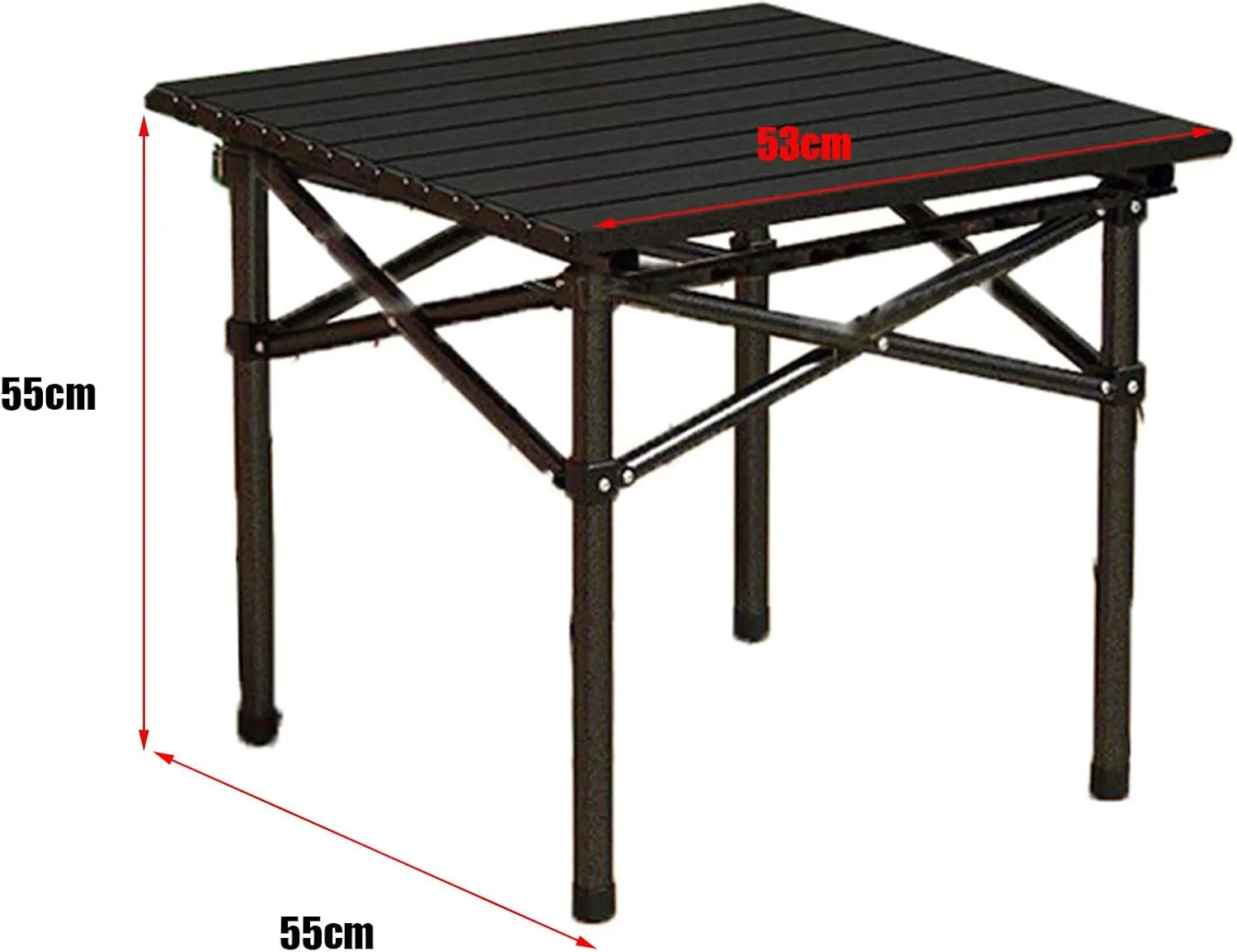 Portable Picnic Table with Seats for More People, Folding Roll up Carbon Steel Camping Compact Table Collapsible Lightweight Lawn Chair for Garden Patio, 3pcs - Black - 53cm