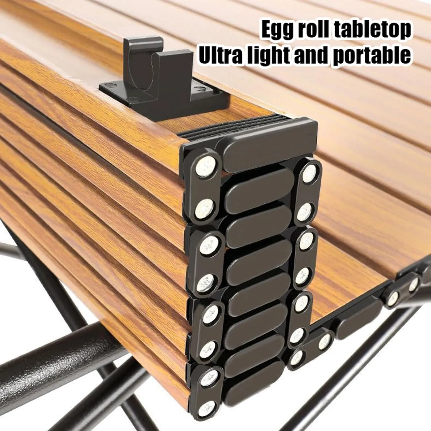 Portable Picnic Table with Seats for More People, Folding Roll up Carbon Steel Camping Compact Table Collapsible Lightweight Lawn Chair for Garden Patio, 3pcs - Black - 53cm
