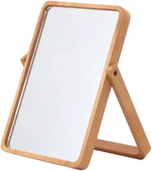 Portable Square Makeup Mirror Wood for Bathroom Sink Foldable Single-Sided