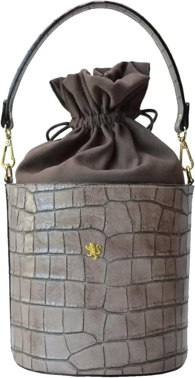 Pratesi Leather Bag for Women Secchiello K335 in cow leather - King Grey Made in Italy